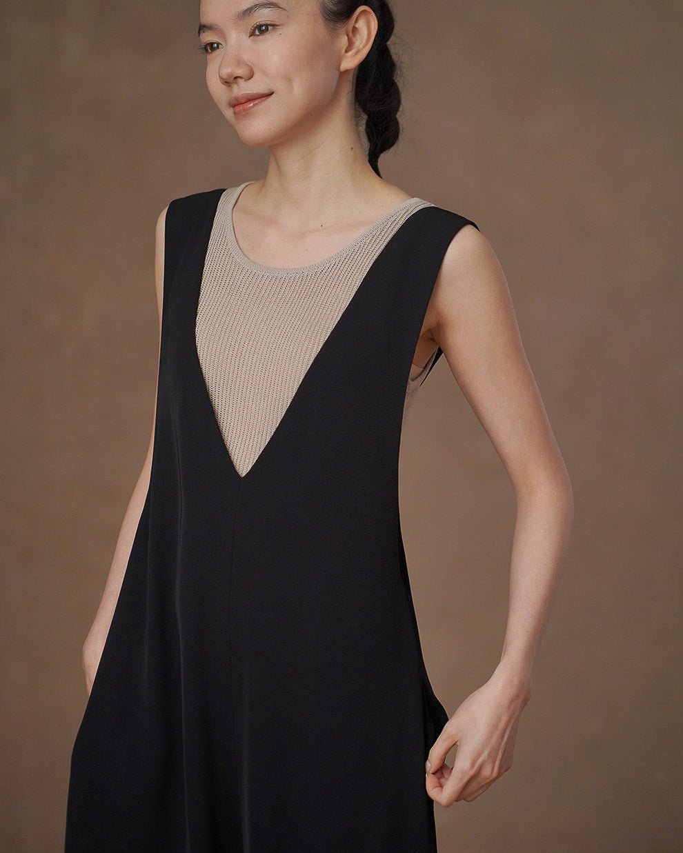 V-cut Ribbon Salopette - atelier hibito
