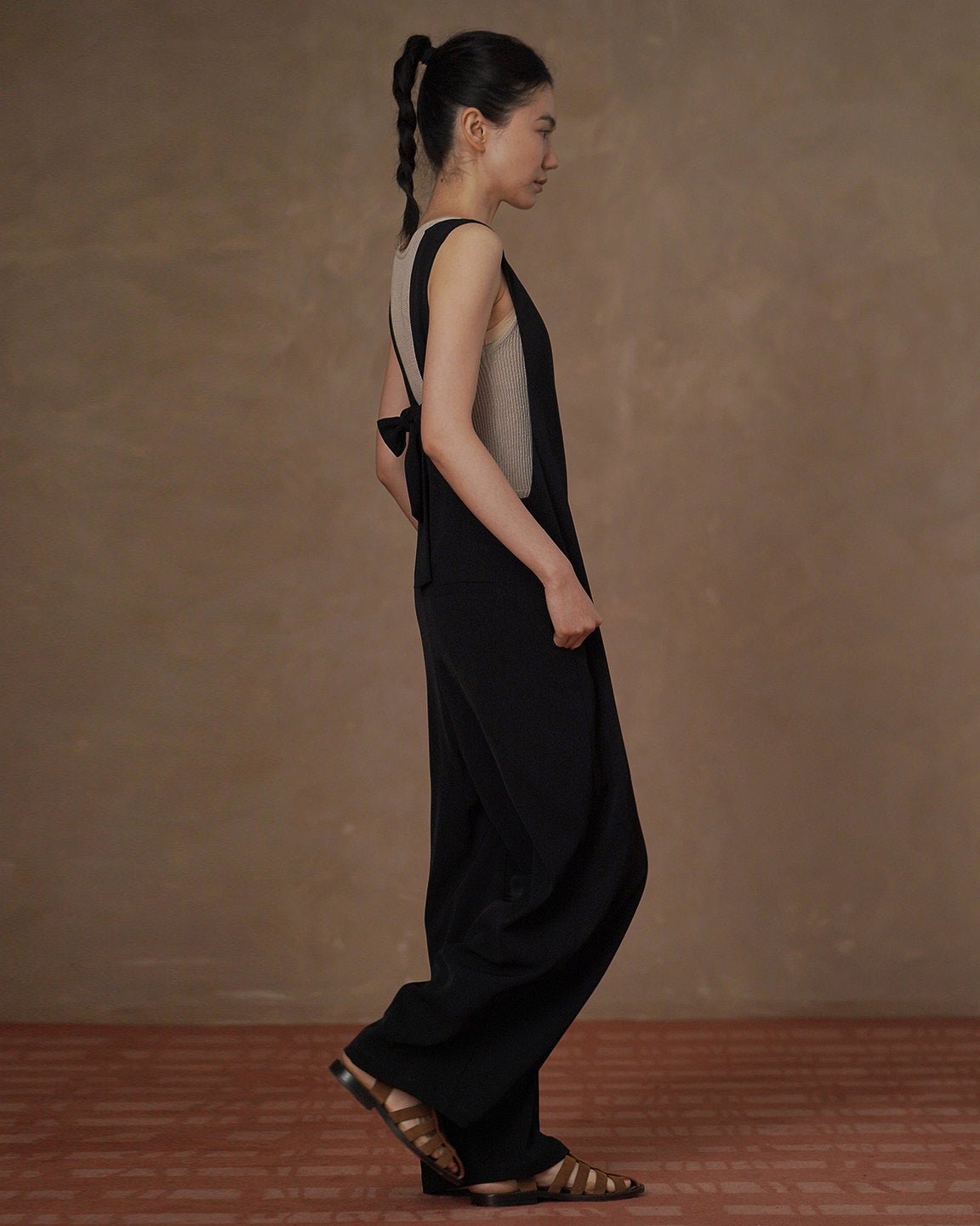 V-cut Ribbon Salopette - atelier hibito